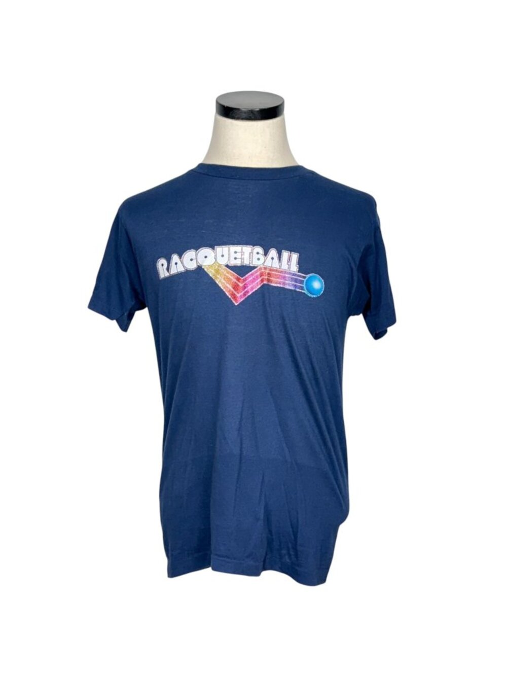 70S Blue Single-Stitched Racquetball Graphic T-Shirt - Vintage Medium
